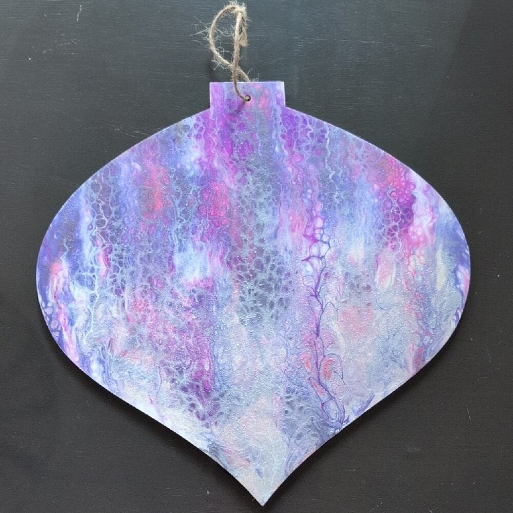 Hand Painted Flat Wood Jumbo Christmas Ornament 11.5" Purple